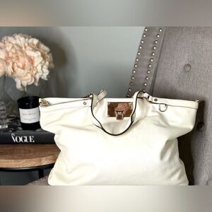 Michael Kors Channing White Leather Shoulder Tote